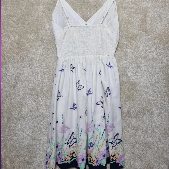 Pistachio Dress Womens L Summer Shirred Back Spaghetti Strap Butterfly Cotton - Picture 3 of 9